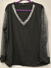 Neu! Damen Oberteil schwarz, V-Ausschnitt mit Silber-Pailletten, Party,  ca. 2XL