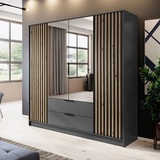 Kleiderschrank Stilo 4 Türen 2 Schubladen Spiegel Lamellen Modern Loft