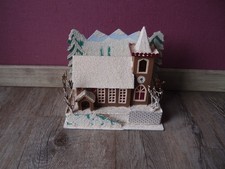 altes  Lichterhaus Kirche Pappe Weihnachten Winter Erzgebirge DDR 21x13,5cm