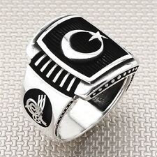 Ay Yıldız OSMANLI Tuğra Gümüş Erkek Yüzük AY YILDIZ TUGRA Herren Ring 925 Silber