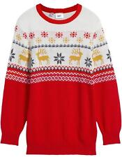 Kinder Strickpullover mit Weihnachtsmotiv Gr. 152/158 Wollweiß Erdbeere Neu