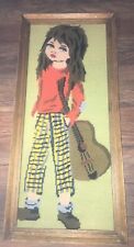 60er / 70er Jahre Wandteppich Wandbehang True Vintage Frau mit Gitarre Hippie