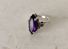Vintage Ring Silber 925 Sterling Amethyst Markasite Gr. 58 Art Déco Stil