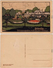 Pillnitz Schlossgarten mit neuem Palais Steindruck Künstlerkarte 1908