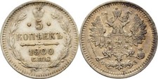 Russland 5 Kopeke 1900 Nikolaus II., 1894-1917  0,9 g Original Münze #QA424