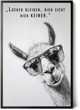 Lustiges Lamabild 30x45cm Rahmen schwarz – Witzige Klo-Deko fürs Gäste-WC