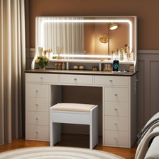 Eitelkeit Schminktisch mit LED-Spiegel Make-up Kosmetiktisch 11 Schubladen 110CM