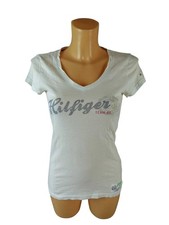 Tommy Hilfiger Damen T-Shirt Gr. S | 36 weiß kurzarm V-Ausschnitt Print (21513)