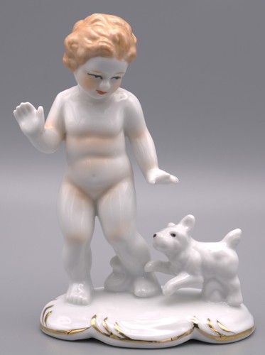 Porzellanfigur junge mit hund - porzellanfigur,