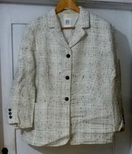 Madeleine Blazer / Jacke creme-blau kariert Gr. 46 43% Schurwolle 53% Viskose