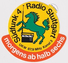 Alter Aufkleber/Sticker SÜDFUNK 4 - RADIO STUTTGART - '80er/'90er Jahre