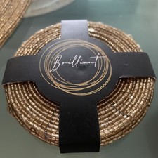 Design Rundes Perlen-Untersetzer, Set 4er ,Gold,Glasperlen, Ø9cm.