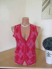 Esprit Damen Strick Weste Gr. S rot-pink Rauten ärmellos V-Ausschnitt
