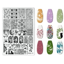 XXL Stamping Schablone Morgentau Stempel Platte Nailart Muster Blumen
