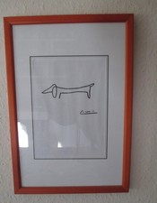 DACKEL -  Picasso Pablo  Zeichnung Druck. Im Rahmen. 32 x 21,5 cm