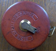 Vintage Maßband 20 Meter 'beste Lederkapsel' Gewebeband mit Bronze Drahteinlage 