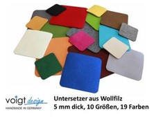 Untersetzer WOLLFILZ 5 mm quadratisch 10 Größen 19 Farben runde Ecke Glas Tisch