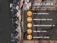 SECURA 2x Sägekette Hartmetall | 0.325" 1,6mm 81 TG 50cm| kompatibel mit Stihl