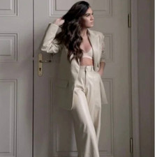 Zara Beige Kunstleder Blazer Straight Cut Größe S Ref 1255 760