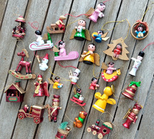 Holzfiguren Figuren aus Holz Weihnachtsanhänger Baumschmuck Weihnachten Vintage