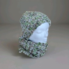 *Set* Mütze + Loop Schal Merinowolle-Baumwolle Mix,sorgfältige Handarbeit 