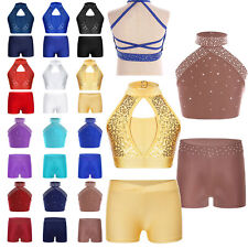 Kinder Mädchen glänzendes Top mit Booty Shorts Gymnastik Trainingsanzug Outfits