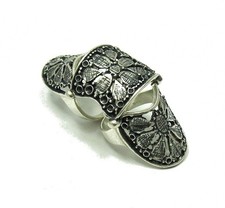 Langer extravaganter Sterling Silber Dreifach Ring gestempelt massiv 925 Handarbeit