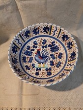 Italienische Majolika Deruta "BLAUER HAHN"  Schüssel groß Ø 25 cm Handgemalt TOP