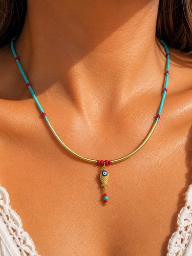 Boho halskette mit nazar - boho, nazar-auge