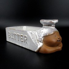Lustige Keramik Butterschale mit Koch-Figur Vintage Funny Butter Dish Dekorativ