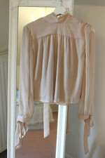 NAKD Bluse 36 Taft Pastell Rosa Sheer Knot Blouse S Nude ruffled Turtleneck TOP