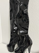 ADORE-3000 sexy Pleaser High-Heels Plateau Overkneestiefel schwarz Stretchlack