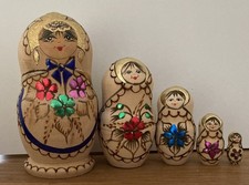 Matroschka. Babuschka. 5 Holz-Puppen. HANDGEMALT & SIGNIERT! WEIHNACHTSGESCHENK!