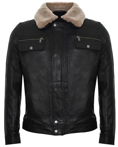 Herren schwarz leder trucker - schwarz,