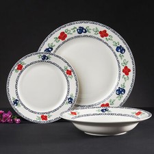 Tafelservice Tellerset 6 Personen Porzellan weiß Pflanzenmotiv 18 Tlg.