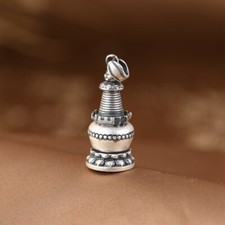 I05 buddhistischer  Anhänger zum Öffnen Stupa Feinsilber Silber 990
