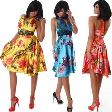 Neckholder Kleid Cocktail Satin Blumen Glanz Spitze Party 32 34 36 XS S M