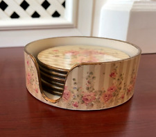 6er Set Untersetzer & Box ❤️ Rosen gestreift Landhaus Shabby Chic Rosa Beige