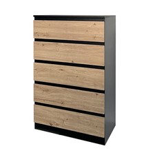 Kommode mit 5 grifflosen Schubladen Thekla Schwarz-Artisaneiche Sideboard HTI-Li