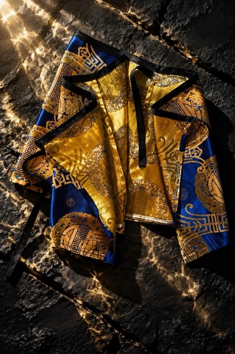 Wickelrock blau gold - , satin