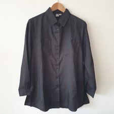 NEU Hemdbluse LONG BLUSE in SEIDEN OPTIK Schwarz SCHLITZE Gr. M bis L elegant