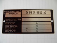 ORIGINAL BLANKO-TYPSCHILD UNIMOG 403, 404, 406, 413, 416, 421, 424, 425, 435 ETC