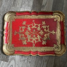 altes Florentiner Tablett aus Holz "aus Italien" Farbe gold-rot mit Muster