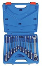 Ratschen-Ring Gabelschlüssel-Sätze m. Gelenk 12-tlg CV-Stahl extra feinverzahnt