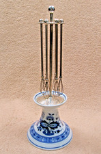 6 Sektquirle Getränke- Rührstäbe, versilbert mit Zwiebelmuster Porzellan #R1008