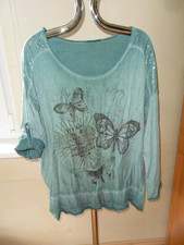 Tunika Gr. 42/44 grün mit Glitzer, Pailletten und Schmetterlingen - NEU