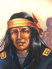 Vintage Indianer Paint Stone Picture Marmor Bild Indianer GemaltDeko Fliese