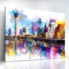 Leinwand Bild Düsseldorf Skyline Bunt Abstrakt Gemälde Wandbilder Modern 8648