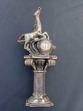 Uhr, Pferdefigur, Dekouhr, voll-versilbert, nostalgisch, Quarzwerk