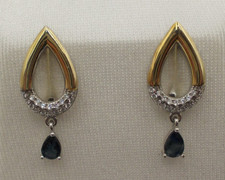 Saphir - Ohrstecker, Ohrhänger, Ohrringe, Sterlingsilber 925 vergoldet